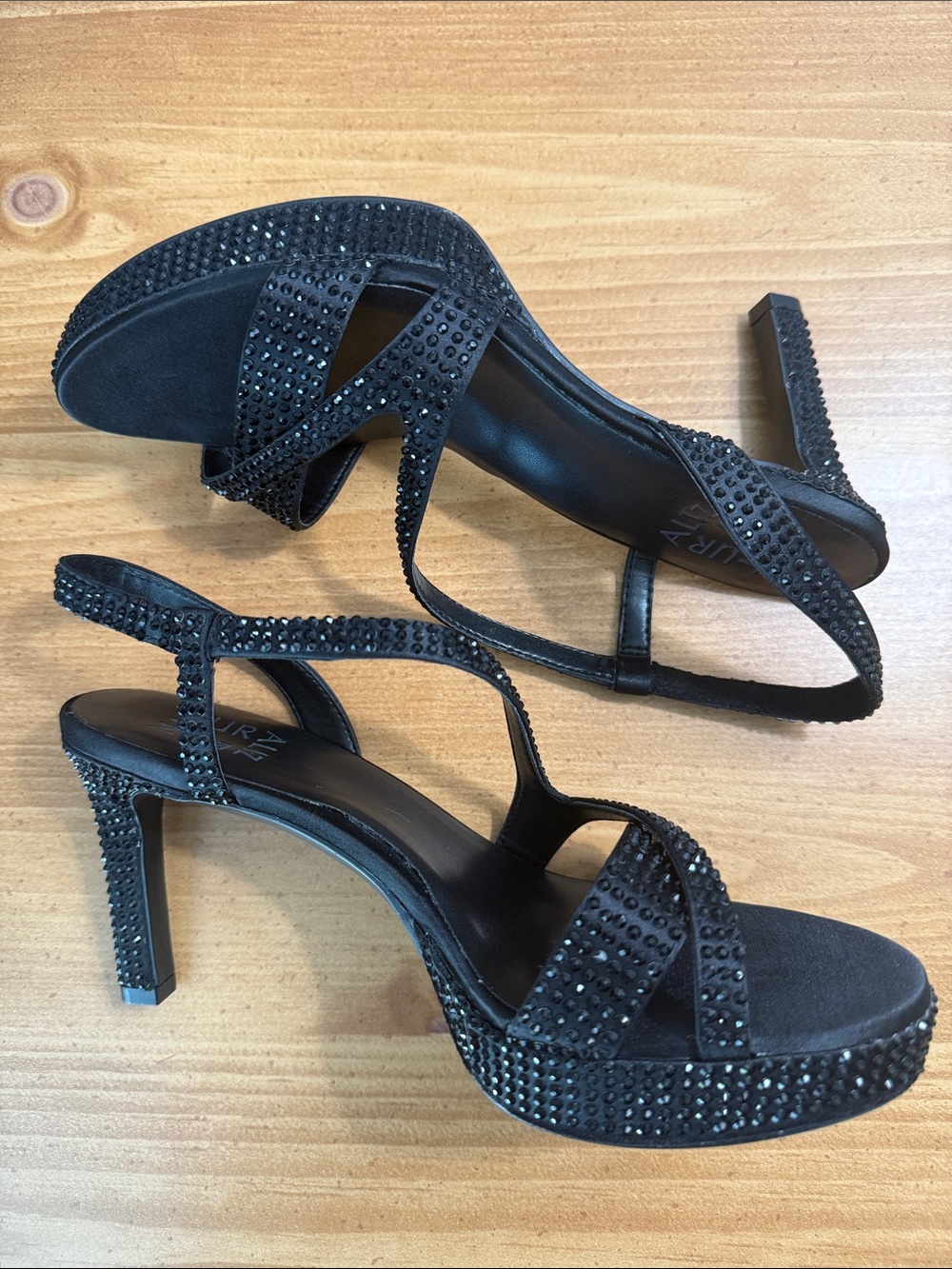 Naturalizer Black Rhinestone Strappy High Heel Sandals